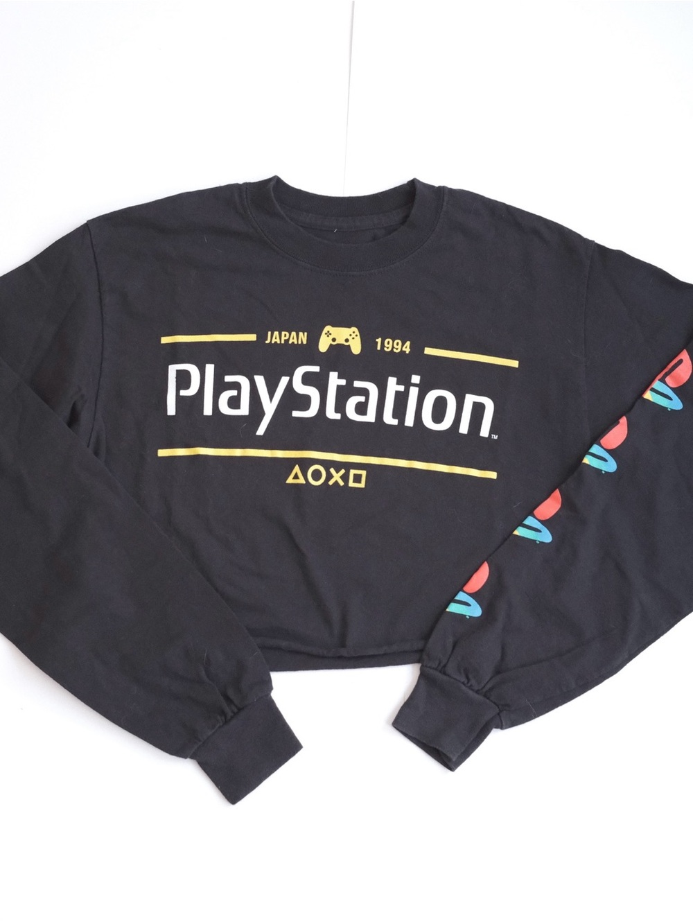 PlayStation Black Japan 1994 Long-sleeve Crop Top - Size Small